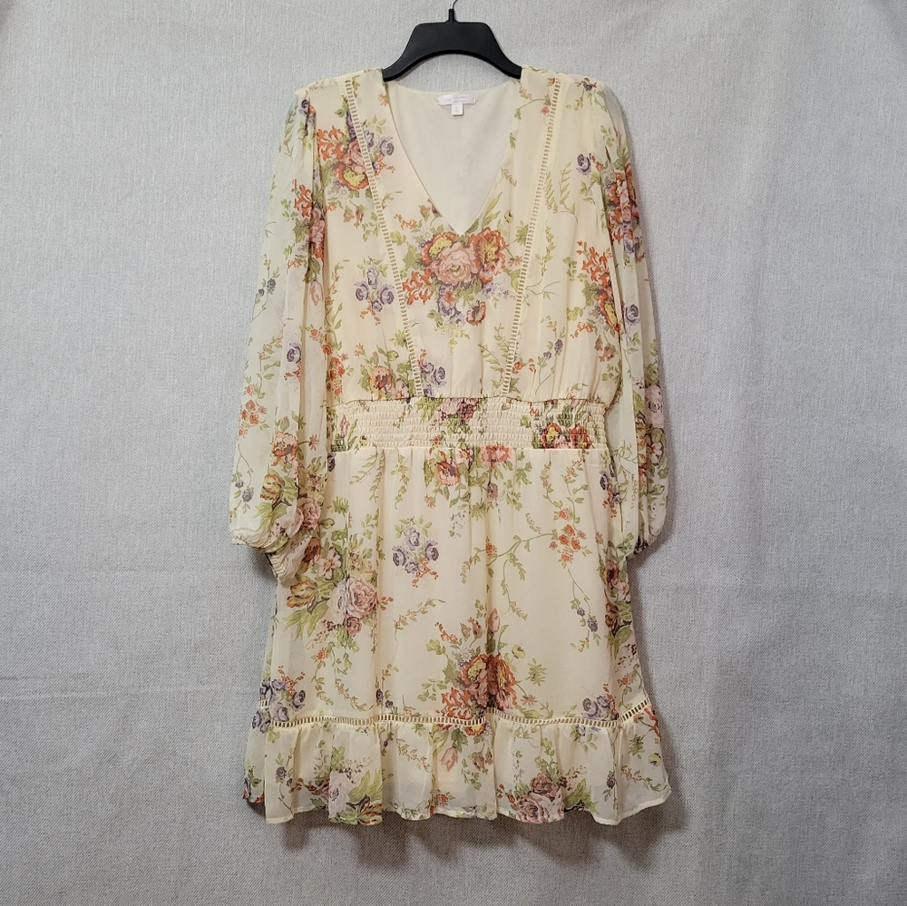 Lauren Conrad Tan Orange Floral Midi Dress